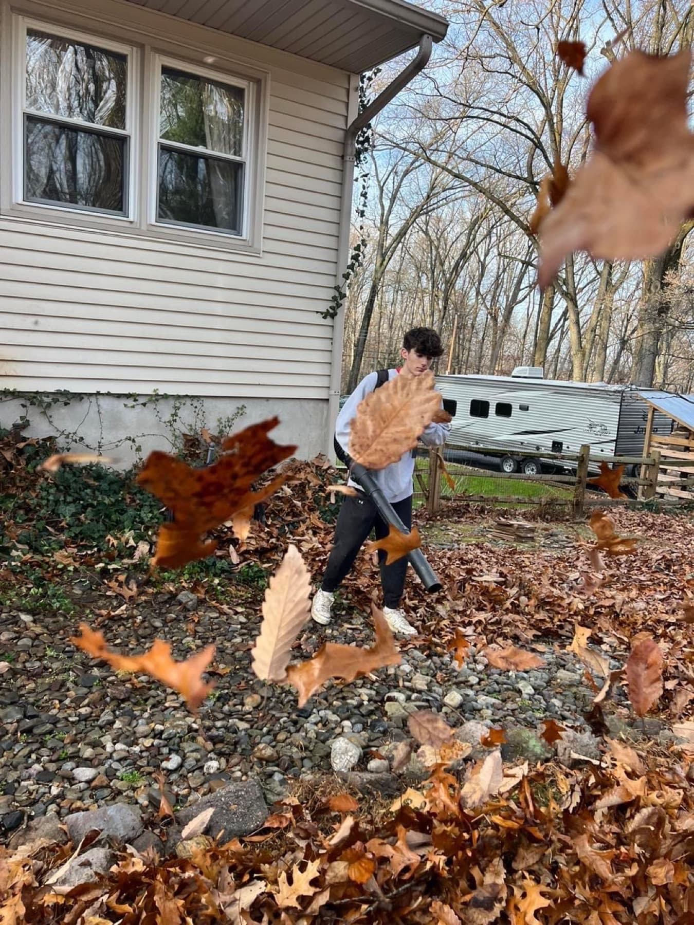 Leaf cleanup in progress